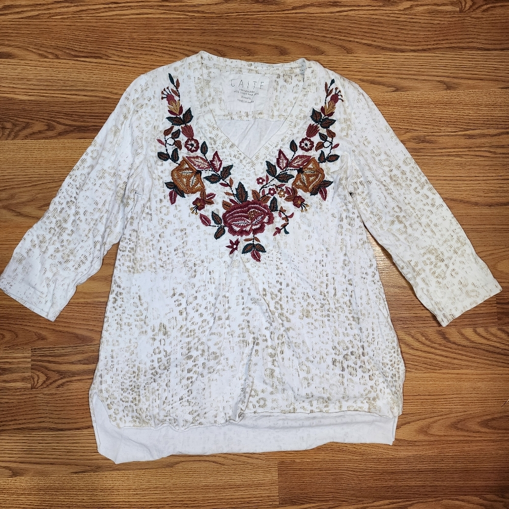 Caite Embroidered Top Size Small Hand Made Anthropologie